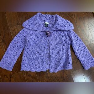 Parkhurst Sweater Women’s M purple Open Knit Cardigan Alpaca Wool Boho Lagenlook
